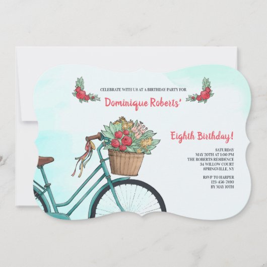 Invitation Bicyclette Avec Fleurs (Devant)