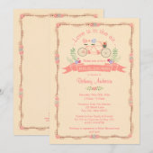 Invitation Bicyclette en tandem, oiseaux et Fête des mariées (Devant / Derrière)