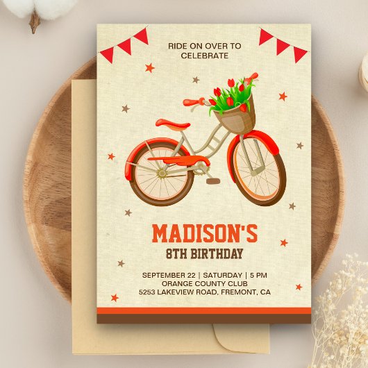Invitation Bicyclette florale mignonne Filles Anniversaire