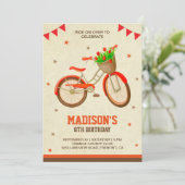 Invitation Bicyclette florale mignonne Filles Anniversaire (Debout devant)