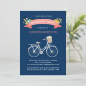 Invitation Bicyclette Marine Blue Floral Ribbon Retraite Part (Debout devant)
