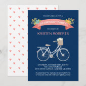 Invitation Bicyclette Marine Blue Floral Ribbon Retraite Part (Devant / Derrière)