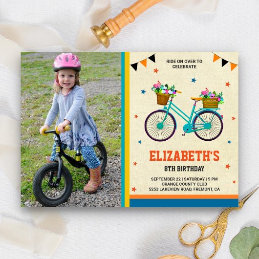 Invitation Bicyclette mignonne Enfants Photo Anniversaire