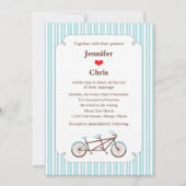 Invitation Bicyclette Retro Tandem Bleu & Blanc Mariage rayé (Devant)