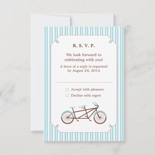 Invitation Bicyclette Retro Tandem Bleu & Blanc Mariage rayé (Devant)