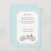 Invitation Bicyclette Retro Tandem Bleu & Blanc Mariage rayé (Devant / Derrière)