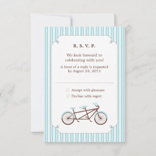 Invitation Bicyclette Retro Tandem Bleu & Blanc Mariage rayé
