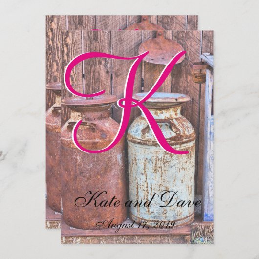 Invitation Bidons à Lait Métal Ancien Rustique Antique Monogr (Devant / Derrière)