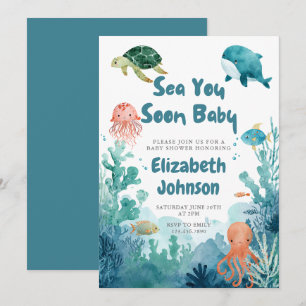 Invitation Bientôt à la mer bébé mignon aquarelle Baby Shower