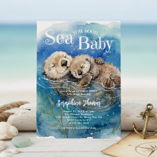 Invitation Bientôt à l'eau Bébé Aquarelle Loutre Baby Shower