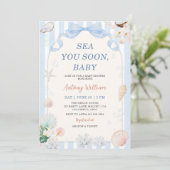 Invitation Bientôt à Vous, Bébé Shower de Coquillages pour Bé (Debout devant)