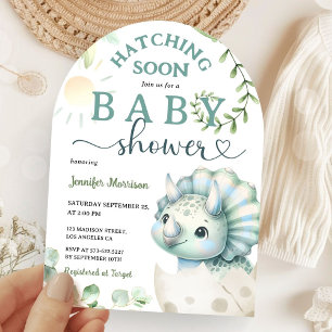 Invitation Bientôt l'éclosion Fête de bébé dinosaure Garçon A