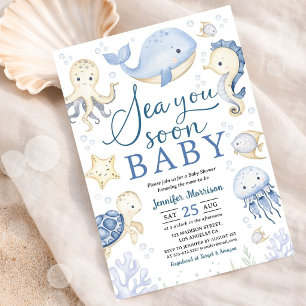 Invitation Bientôt sous les mers Garçon Baby Shower Océan Ble