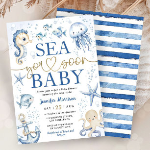 Invitation Bientôt sous l'océan Baby Shower Garçon Bleu Marin