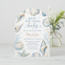 Bientôt sur les mers Coquillages bleus Baby Shower