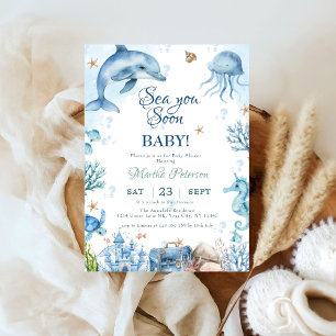 Invitation Bientôt sur les rivages Baby Shower Coquillage