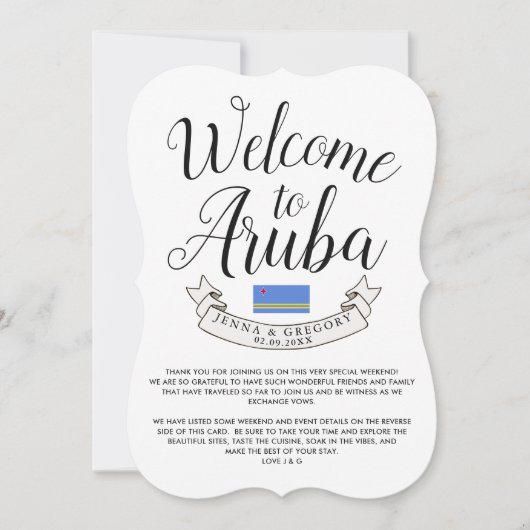 Invitation Bienvenue à Aruba | Mariage sur mesure (Devant)