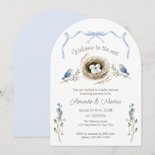 Invitation Bienvenue à la Baby Shower Nest Blue Ribbon