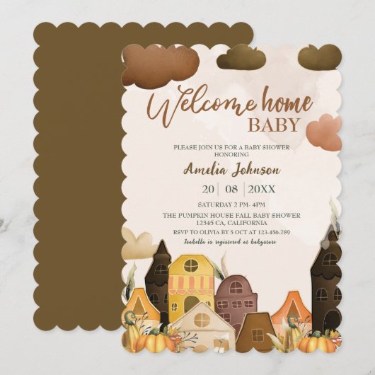 Invitation Bienvenue à la maison bébé citrouille Baby shower  (Devant / Derrière)