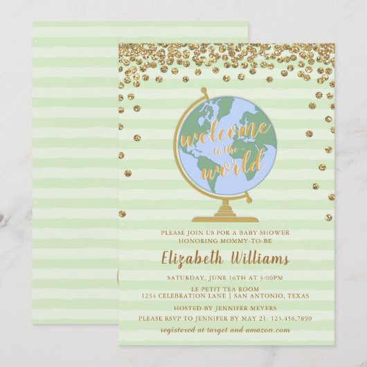 Invitation Bienvenue à l'Invitation du Baby shower mondial (Devant / Derrière)