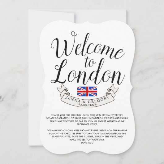 Invitation Bienvenue à Londres | Personnalisation du mariage (Devant)