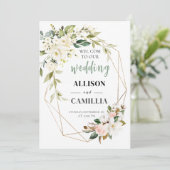 Invitation Bienvenue à notre Mariage Floral rose signe géomét (Debout devant)