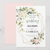 Invitation Bienvenue à notre Mariage Floral rose signe géomét (Devant / Derrière)