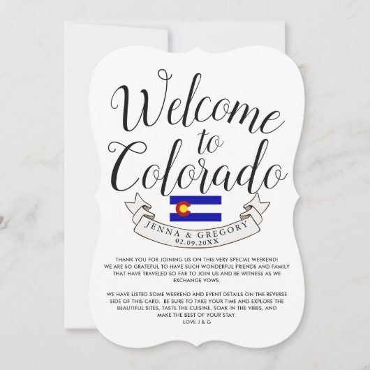 Invitation Bienvenue au Colorado | Mariage sur mesure (Devant)