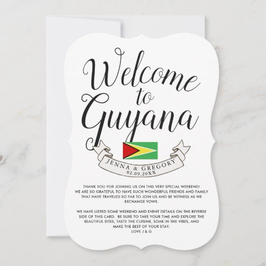 Invitation Bienvenue au Guyana | Mariage sur mesure (Devant)