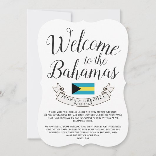Invitation Bienvenue aux Bahamas | Personnalisation du mariag (Devant)