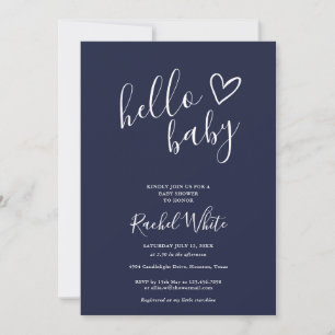 Invitation Bienvenue Baby Shower Cœur Bleu Marine Minimaliste