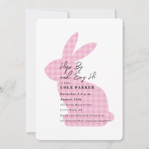 Invitation Bienvenue Baby Shower Lapin Rose à Carreaux