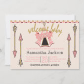 Invitation Bienvenue bébé fille - Teepee et flèches (Devant)