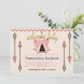 Invitation Bienvenue bébé fille - Teepee et flèches (Debout devant)