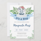 Invitation Bienvenue bébé garçon éléphant illustra (Devant)