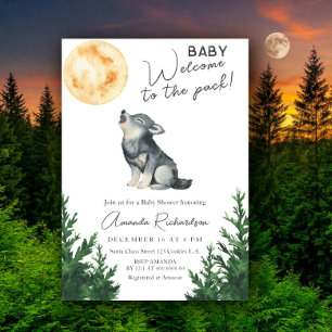 Invitation Bienvenue dans la meute ! Baby Shower Loup