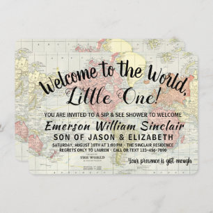 Invitation Bienvenue dans le Baby shower mondial Sip and See