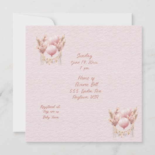 Invitation Bienvenue dans une douche bébé fille (Dos)