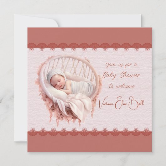 Invitation Bienvenue dans une douche bébé fille (Devant)