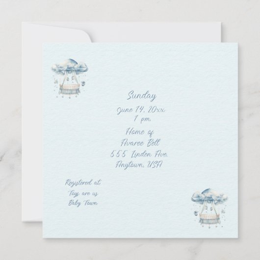 Invitation Bienvenue dans une douche bébé garçon (Dos)