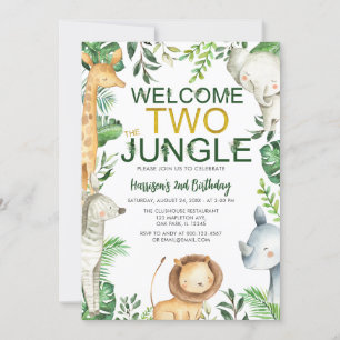 Invitation Bienvenue deux animaux Jungle Safari Anniversaire