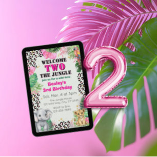 Invitation Bienvenue DEUX Jungle Rose 2e Anniversaire