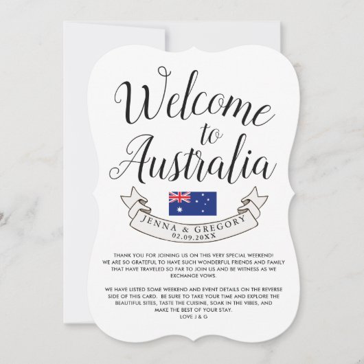 Invitation Bienvenue en Australie | Coutume de mariage de des (Devant)
