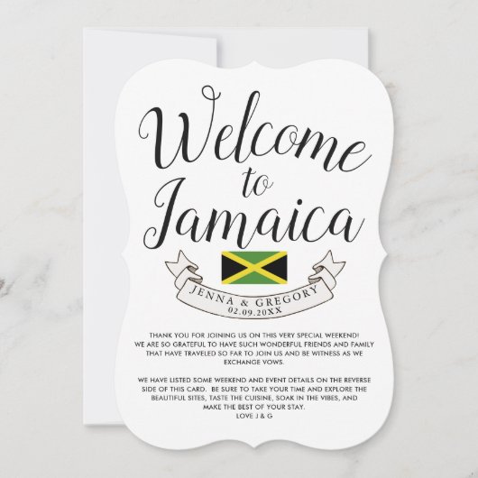 Invitation Bienvenue en Jamaïque | Mariage sur mesure (Devant)