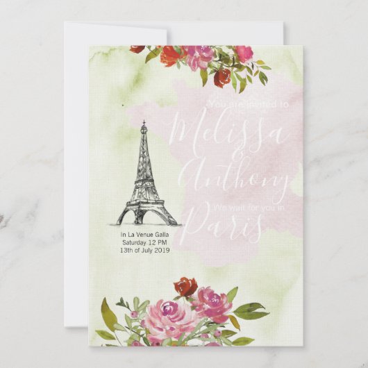 Invitation Bienvenue mariage aquarelle France (Devant)