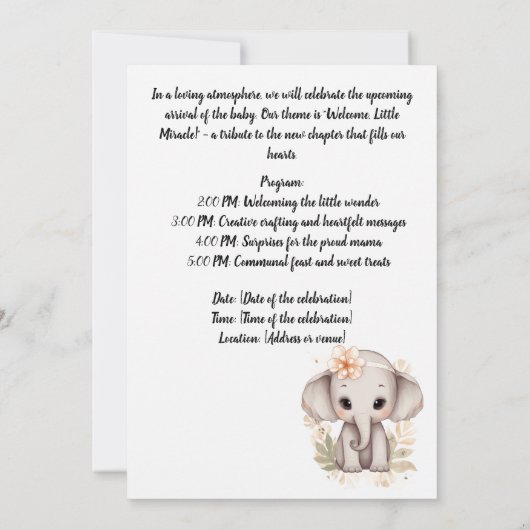 Invitation Bienvenue, Petit Miracle ! - BABY SHOWER (Dos)