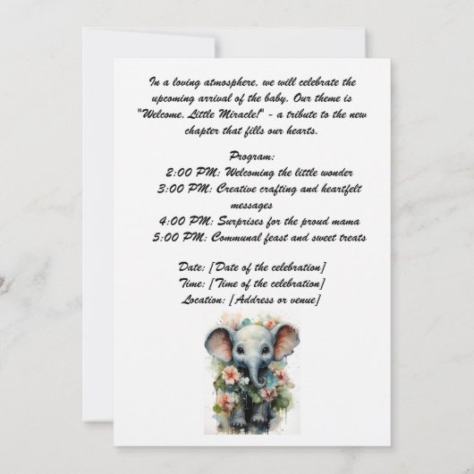 Invitation Bienvenue, Petit Miracle ! - Baby shower Party Inv (Dos)