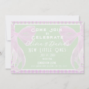 Invitation Bienvenue Petits anges-Filles jumelles Arc rose pl