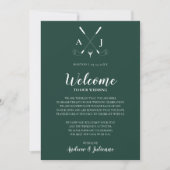 Invitation Bienvenue pour le mariage de golf monogramme vert  (Devant)
