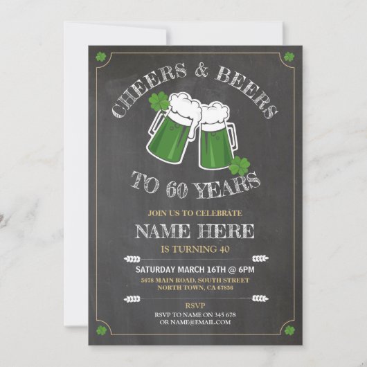 Invitation Bière Cheers Fête d'anniversaire Saint-Patrick (Devant)